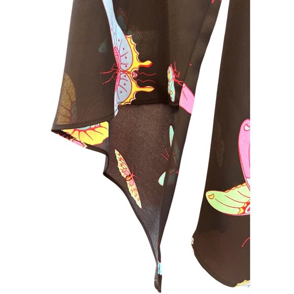 Y2K Michele Michelle Black Butterfly Print Blouse Large Sheer Festival Boho - Picture 2 of 5